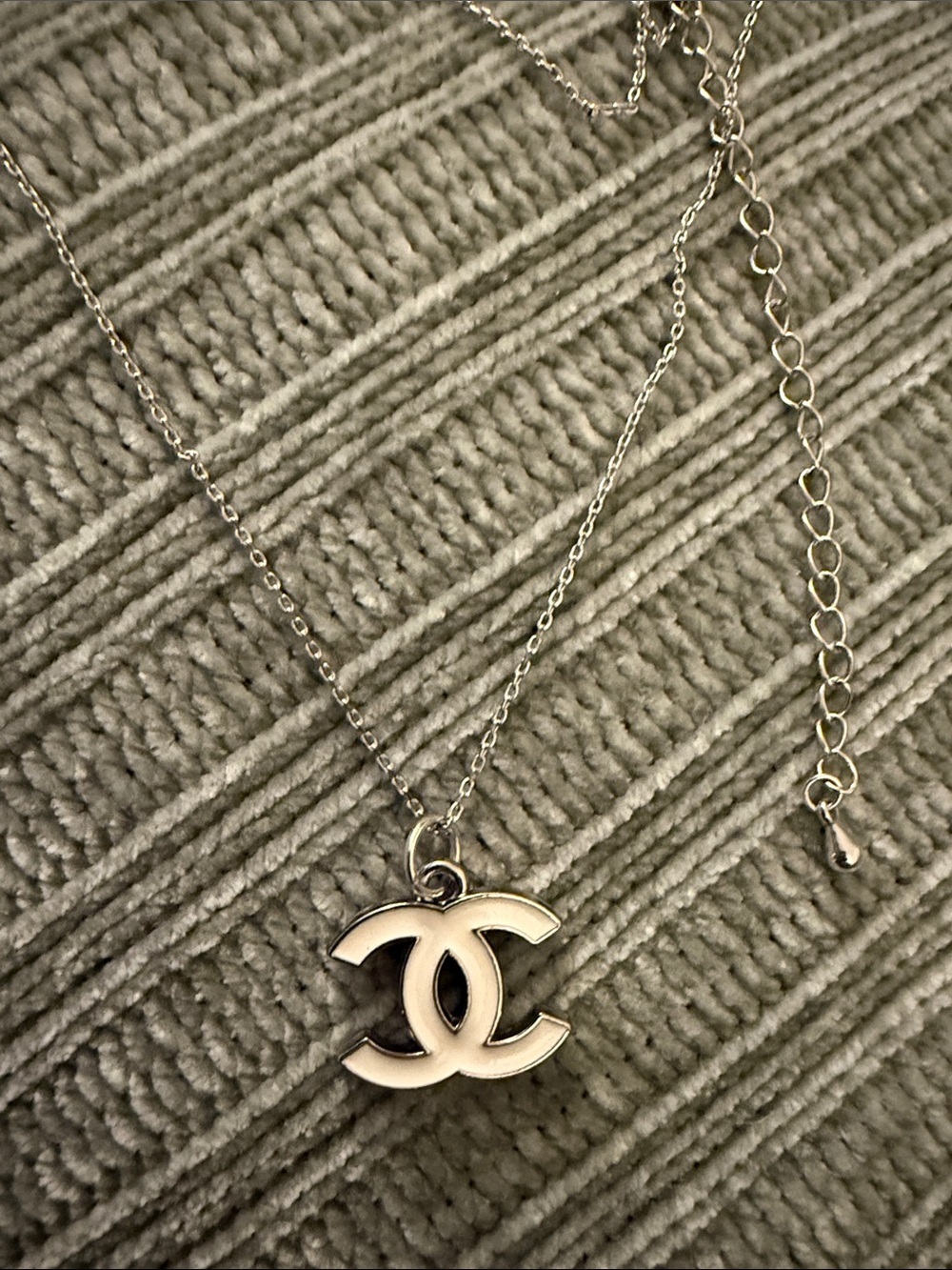 Silver-Tone Interlocking CC double sided Pendant & S925 Chain Necklace